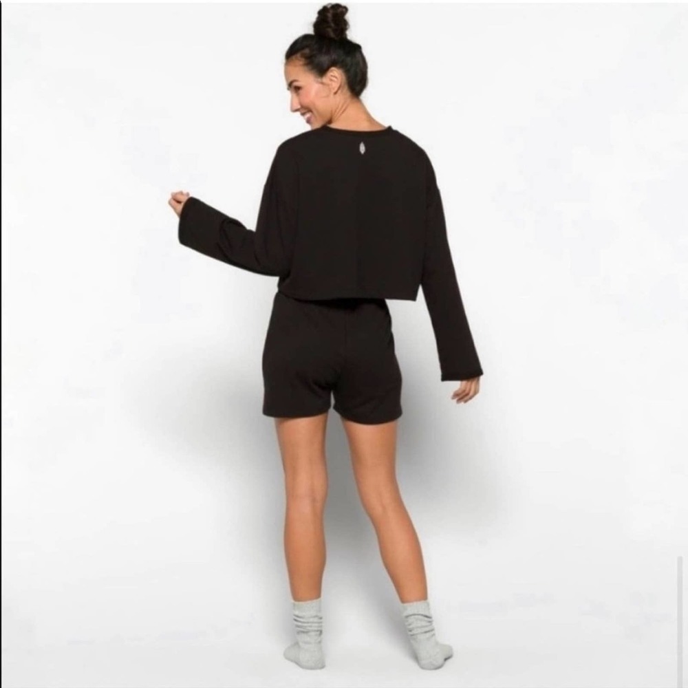Free People Movement Sunny Crop Sweatshirt and High Waist Shorts Set Black S